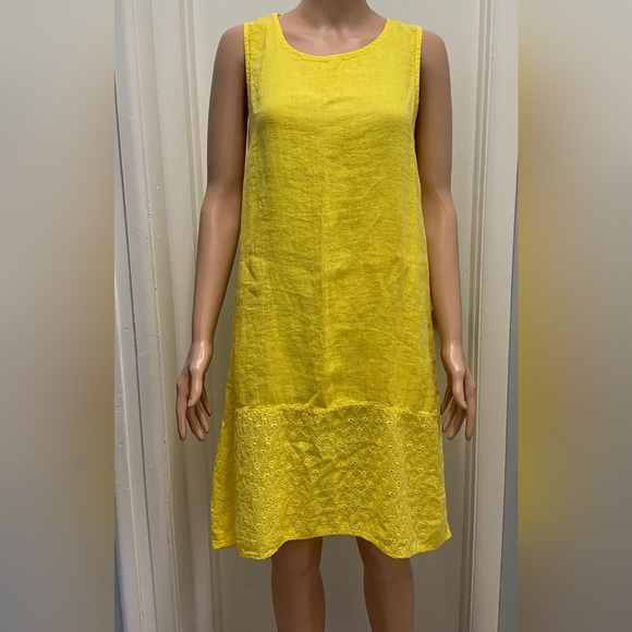 Terzo Millennio Dresses & Skirts - Terzo Millennio Women’s Yellow Linen Sleeveless Dress XS Made in Italy Summer Ca